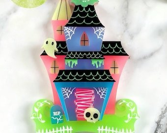 Spooky Haunted House Brooch - Glow in the Dark!