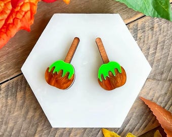Candy Apple Stud Earrings - Fall Fair Bakery Novelty Jewelry