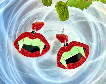 Vampire Teeth Earrings (Glow in the Dark!) - Glow in the Dark Halloween Dangle Jewelry