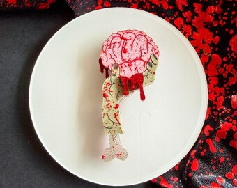 Zombie Brains Brooch - Spooky Halloween Statement Pin