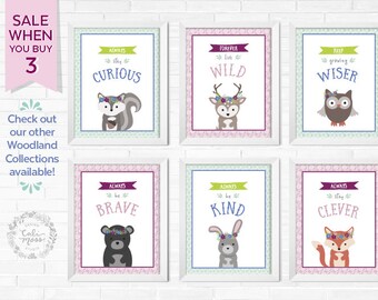 Girl's Woodland Nursery Wall Art | Forest Animal Art Prints | Woodland Theme Artwork