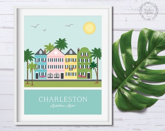 Charleston SC | Rainbow Row Art Print | City Print | Home Decor | State Wall Art | Custom Location | Housewarming Gift