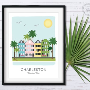 Charleston South Carolina Wall Art | Rainbow Row Art Print | City Print | Custom Location | Housewarming Gift | Charleston SC Artwork