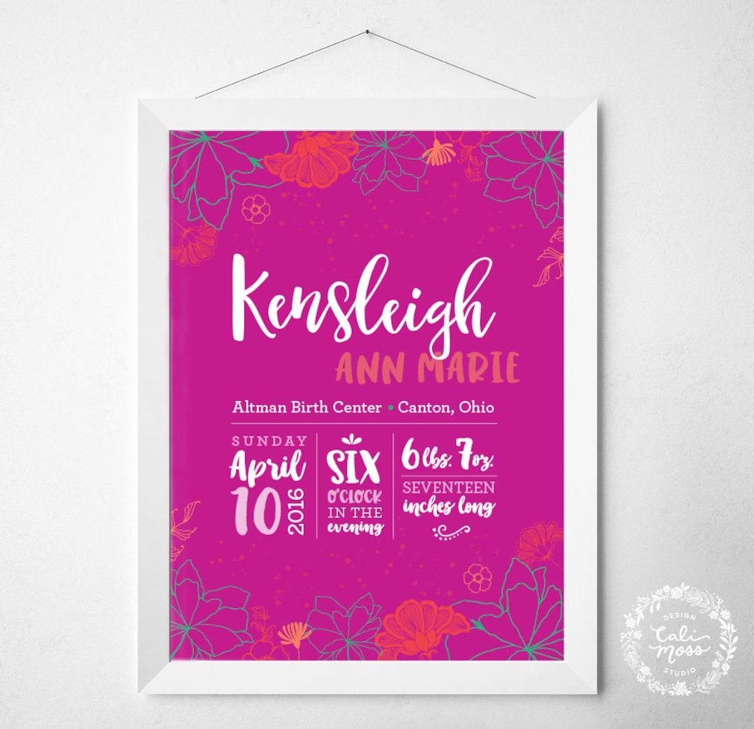 Pinkstats Signage Pink Floral Baby Birth Stats Print: Tropical Nursery Decor - Etsy UK