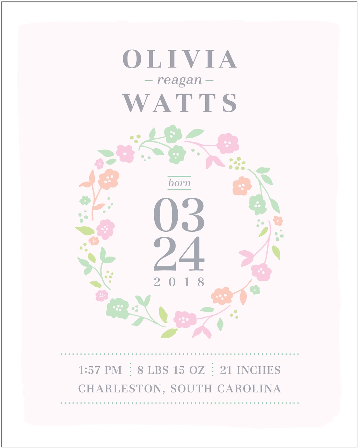 Floral Baby Birth Announcement Print: Personalized Nursery Decor - Etsy