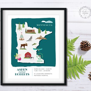 Carte illustrée du Minnesota (fr) Annonce de naissance personnalisée (en anglais) Cadeau pour maman (fr) Statistiques de naissance de bébé nouveau-nés
