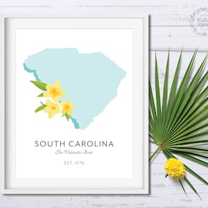 Impresión de arte del estado de Carolina del Sur / Obras de arte de Carolina del Sur / Cartel del estado de casa / Flor amarilla de Jessamine / El regalo de inauguración de la casa estatal Palmetto