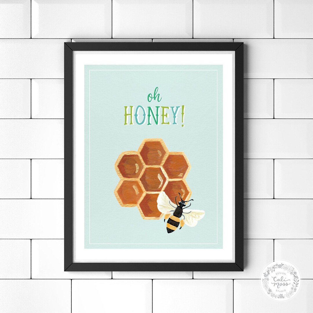 kitchen wall art | bee art print | honey bee decor |... Kitchen Wall Art | Bee Art Print | Honey Bee Decor | Honey Comb ...