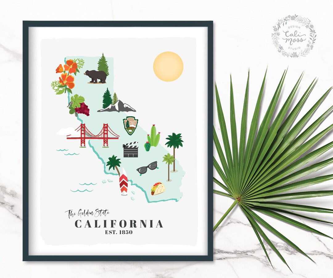 California State Art Print California Wall Art Home State Etsy