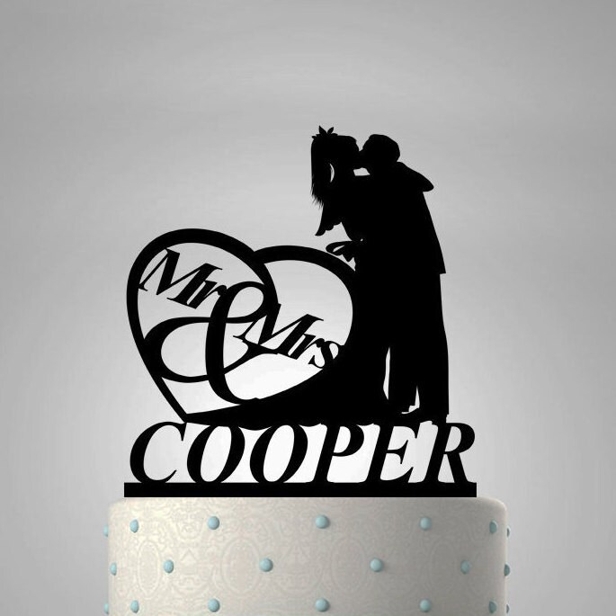 Modern Wedding Cake Topper With Kissing Couple and Large Mr & Etsy