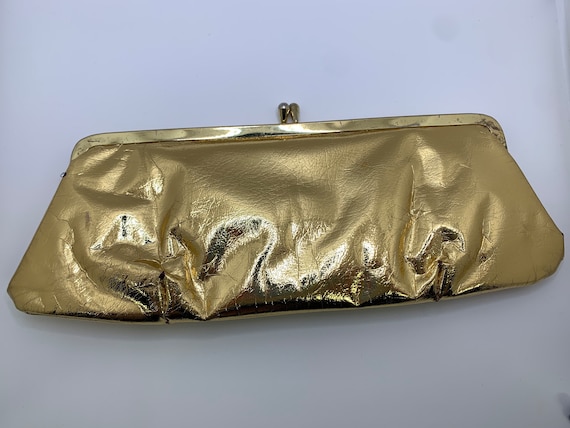 Vintage 1950’s Gold Lame Evening Clutch Purse wit… - image 1