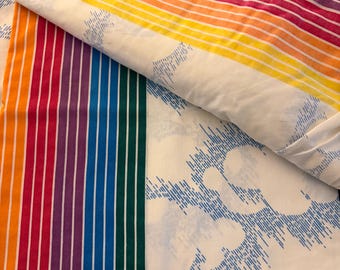 Vintage 1980’s Set of ‘Pacific’ Canadian Rainbow Size Twin Fitted and Flat Sheets Vibrant Colors