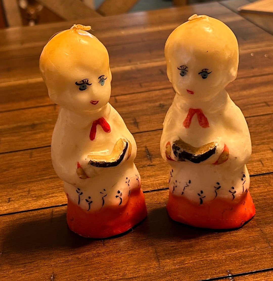 Set of Two Vintage Caroler Child Candles Etsy