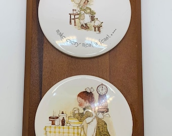 Vintage 1970s Holly Hobbie Ceramic Wood Wall Hanging Decor