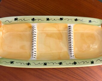 Pfaltzgraff The Secrets of Pistoulet 3-part divided relish dish designed by Jana Kolpen