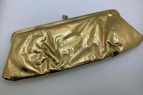 Vintage 1950’s Gold Lame Evening Clutch Purse wit… - image 2