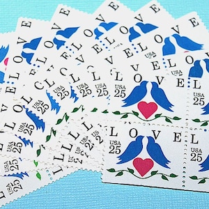 25c LOVE Stamp / Blue Birds / Confezione da 50 francobolli / Francobolli usa vintage inutilizzati / Francobolli LOVE per matrimoni, salva le date, Reply cards