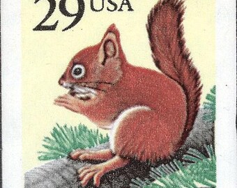 Timbres Écureuil roux DIX 29 c. Timbres-poste américains non utilisés | Animaux sauvages | Tampon autocollant | Frais de port de mariage | Mariage bohème