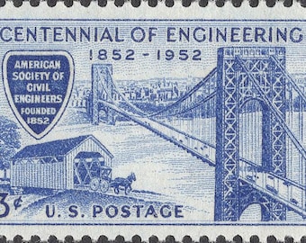 Sello de ingeniería civil de 3 centavos. Sellos postales estadounidenses sin usar. Paquete de 10 sellos / Puente George Washington / Regalo para ingeniero / Puente cubierto.