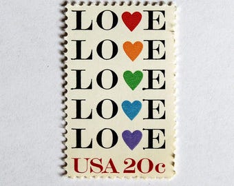 Vintage LOVE Stamps | 1984, 20 Cent, Rainbow Hearts Unused (Pack of 50)