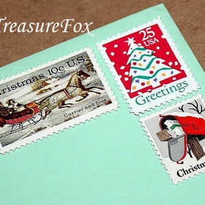 Timbres-poste de Noël... thème Let It Snow... timbres-poste américains inutilisés vintage... poster 5 cartes de vœux ou de Noël, voeux de fin d'année
