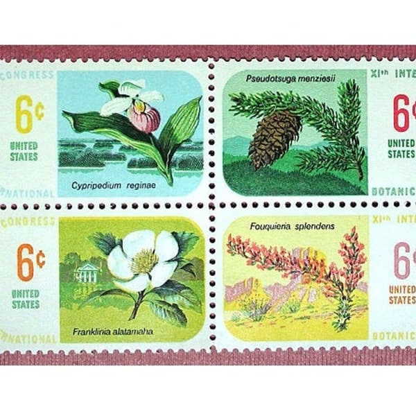 6c Botanical stamps .. Pack of 20 .. Vintage Unused US postage stamps .. Magnolia | Pinecone | Lady Slipper Orchid | Ocotillo Dessert Plant