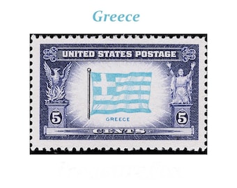 TEN 5c Flagge Griechenlands.. Unben. US Briefmarken.. 10er Pack Stempel | Mediterrane | Griechische Inseln | Athen | Reise | WWII | Hochzeitsreise