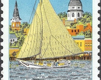 22c Maryland Statehood-frimärke | Vintage oanvänt frimärke | Paket med 10 frimärken | Baltimore | Nautiskt bröllop | Segelbåt | Postbrev