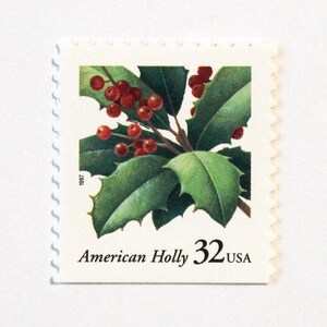 Houx de Noël DIX 32 c. Timbres-poste américains inutilisés vintage | Bonnes fêtes de fin d'année | Cartes postales | Décorations des fêtes | Décoration de Noël