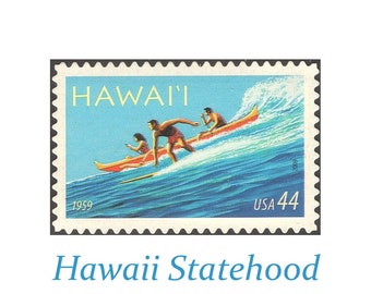 FIVE 44c Hawaii Statehood stamp | Vintage Unused Postage Stamp | Honeymoon | Destination Wedding | Surfing | Volcanoes | Fishing and Diving