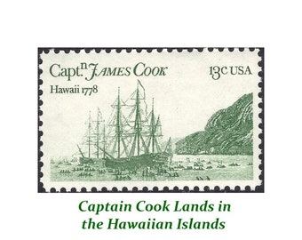 TWENTY 13c Captain Cook finds the Hawaiian Islands | Vintage Unused postage stamps | Destination Weddings | Pacific Vacation | Tropical Mail