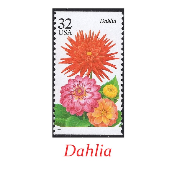 Five 32c Dahlia Flower stamps | Vintage Unused Postage Stamp | Pack of 5 stamps | Wedding Invitation Postage | Popular Wedding Flowers