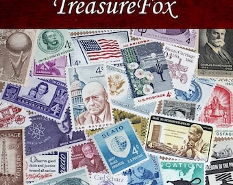 Grab bag of 50 Different Vintage 4 cent Stamps .. Unused 4c US Postage stamps from the 1950s and 1960s | Stamp collecting | US stamps