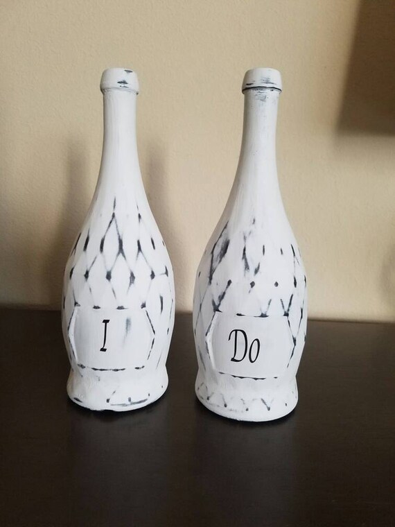 Wedding Decor Painted Wine Bottles I Do Decor Bridal Shower Etsy