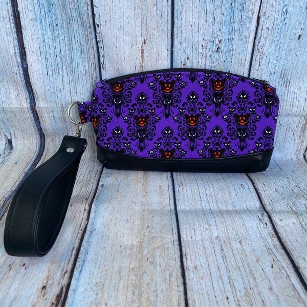 Haunted Pumpkin Wallpaper Wristlet Clutch, Clematis Wristlet, Spooky, Mansion Handbag, Zipper Closure, Slip Pocket