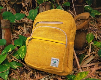 BIRDS OF PARADISE - Yellow - Small Mini Hemp Boho Backpack - Made in The Himalayas