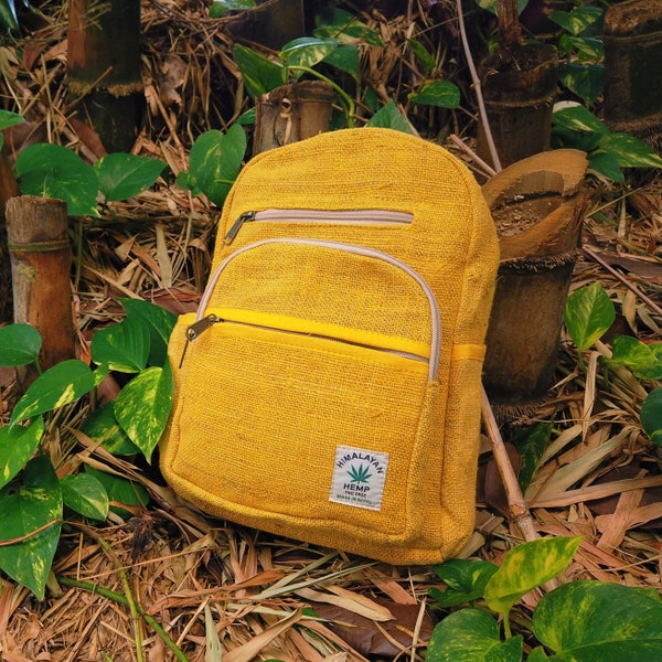 BIRDS OF PARADISE - Yellow - Small Mini Hemp Boho Backpack - Made in The Himalayas