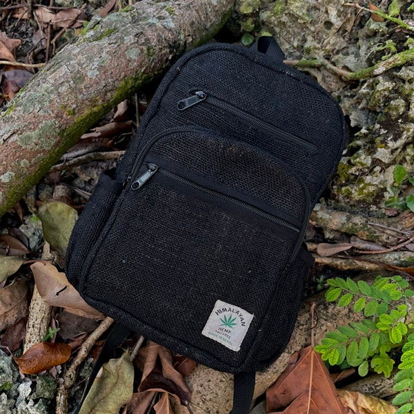 BLACK TUNA - Black - Small Mini Hemp Boho Backpack - Made in The Himalayas