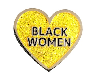 Love Black Women Lapel Pin - Yellow Glitter