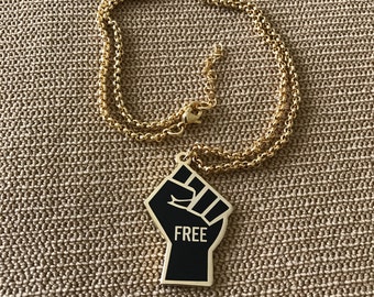 FREEdom Fist Pendant Necklace - Hard Enamel
