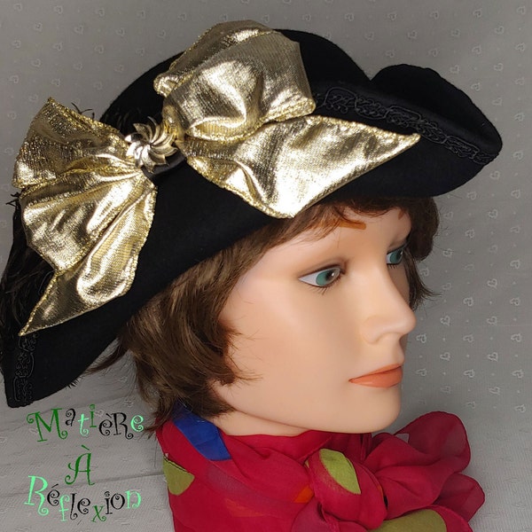 Chapeau tricorne vintage en feutre noir