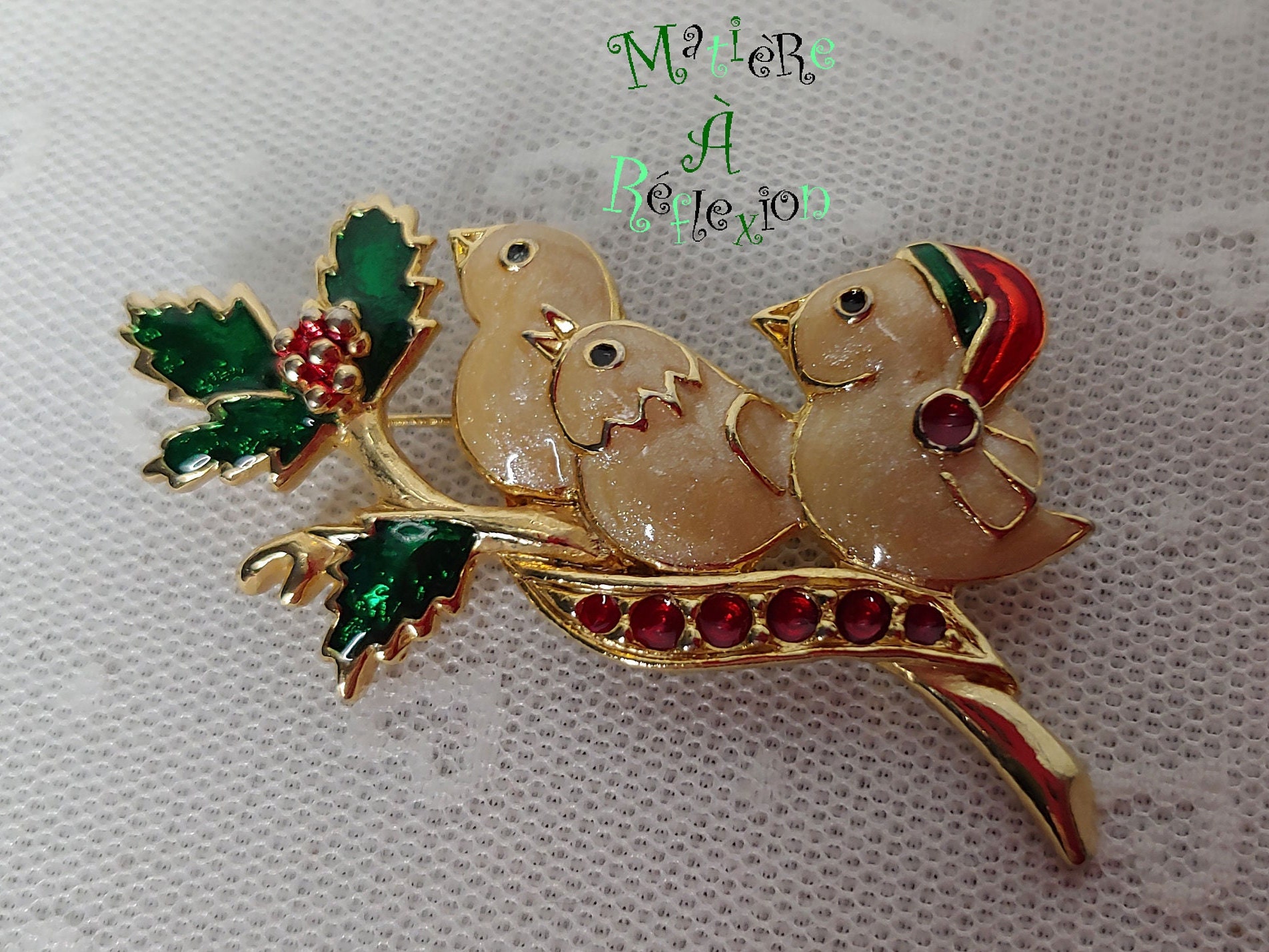 Broche Bronze Doré Oiseau Fleur - Décor Rideau Ou Paravent - Occasion Bon État