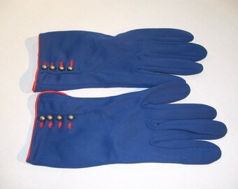 Vintage blauwe en rode jersey handschoenen
