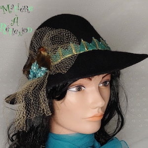 Sombrero vintage de fieltro de lana negro