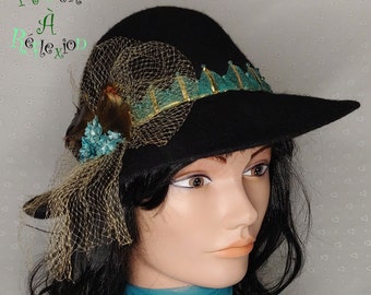 Vintage black wool felt hat