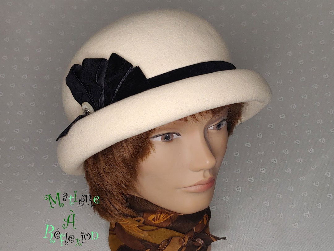 Vintage Ivory Felt Bowler Hat Etsy