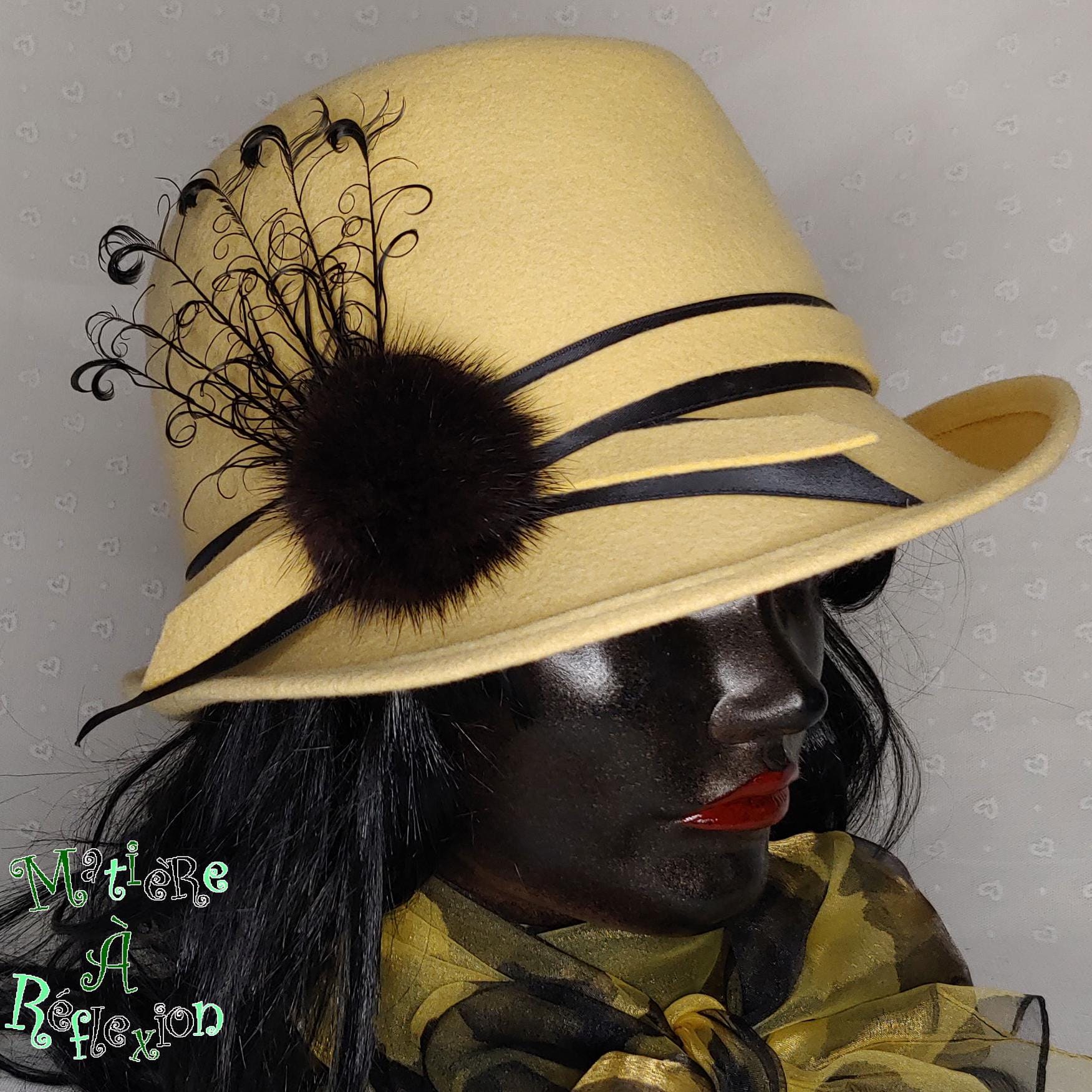 Black Felt, Yellow Trim Hat In Stock Fur Felt Tricorns – Townsends main image 3