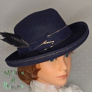 Vintage navy felt hat by Simon Chang