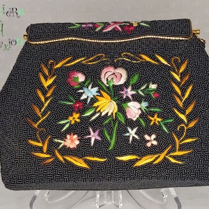 Black beaded and hand-embroidered handbag