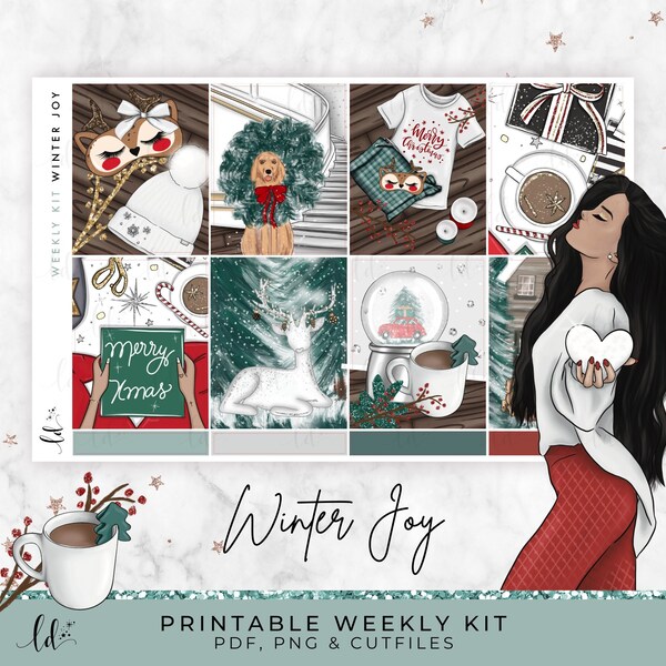 Printable Weekly Sticker Kit // Winter Joy, Christmas, Planner Stickers, Digital, Cut Files, Instant Download